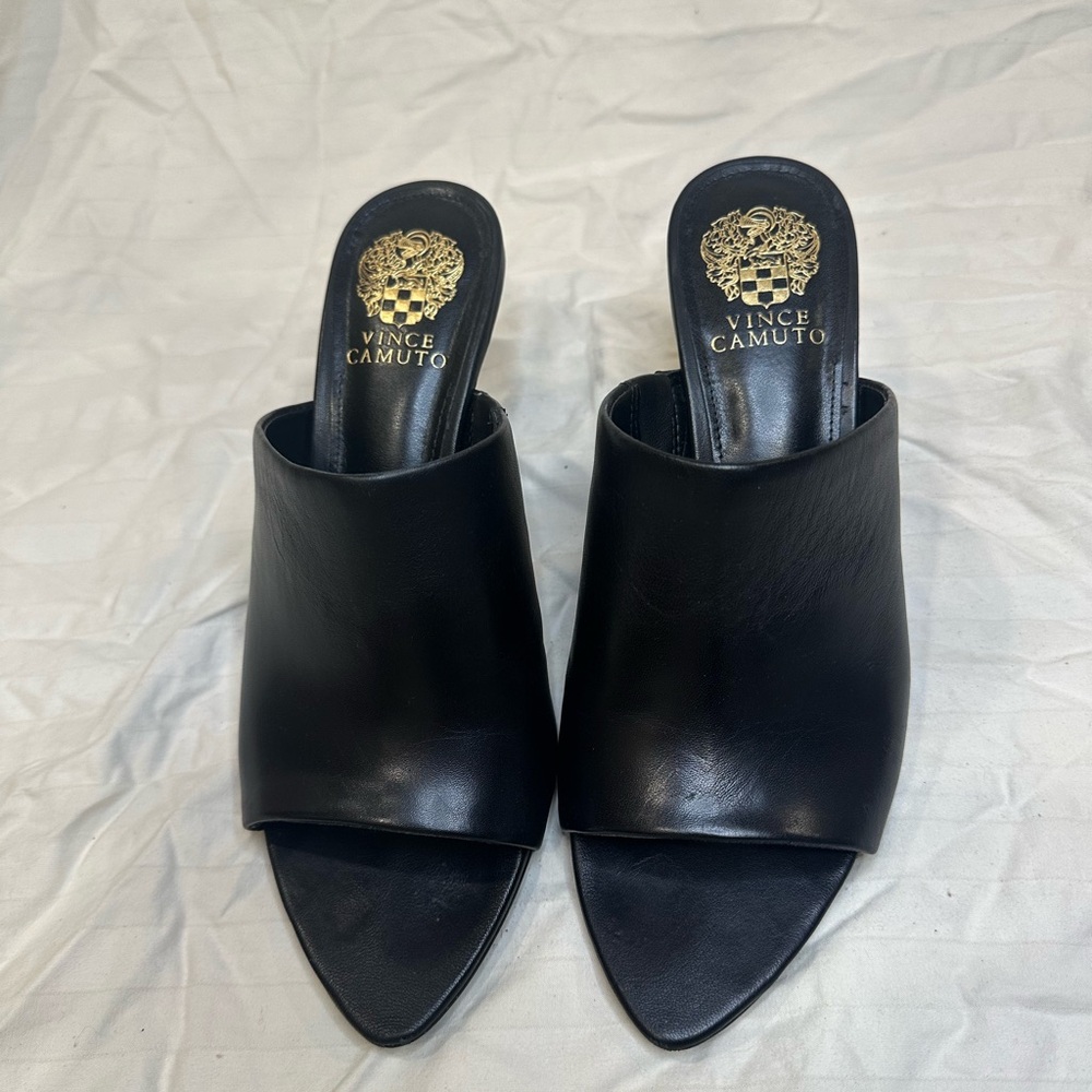 Vince Camuto Sleek Black Leather Mules - Picture 1 of 4